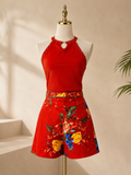 Red Floral Short Set